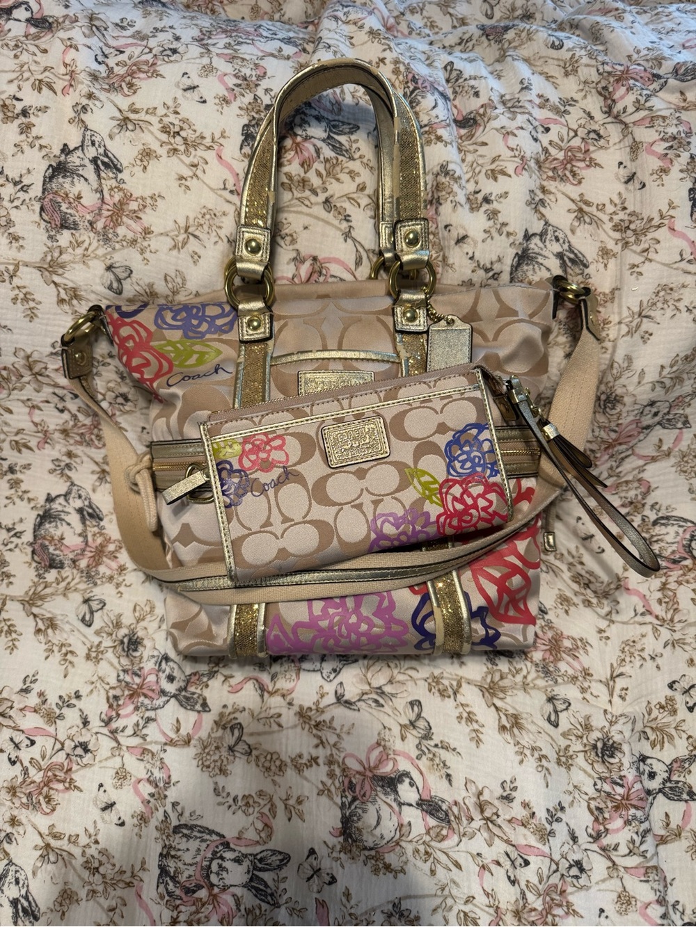 Coach Poppy Daisy Shoulder Bag and Wallet Wristlet